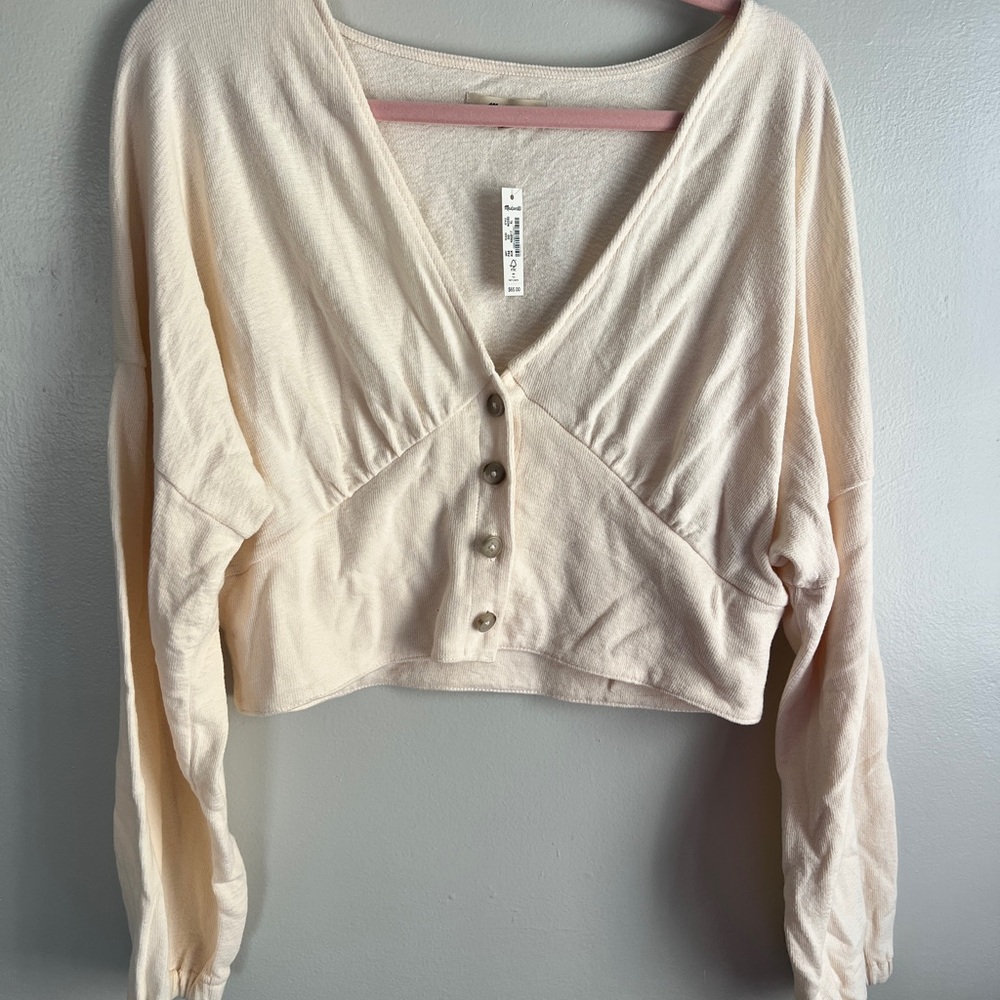 Madwell Women's Cream Button-Up Crop Sweater NWT